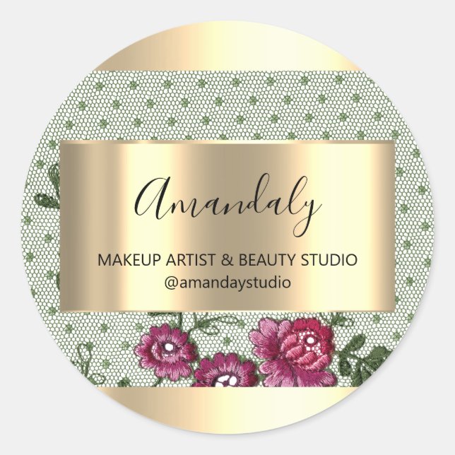 Adesivo Compro Beleza Makeup Frame Dourado Favor Rosa Lace (Frente)