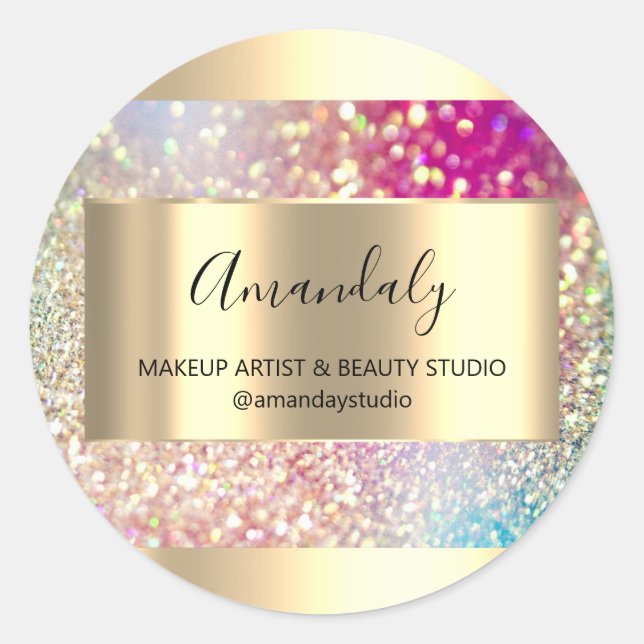 Adesivo Compro Beleza Makeup Quadro Dourado Favor Hológraf (Frente)