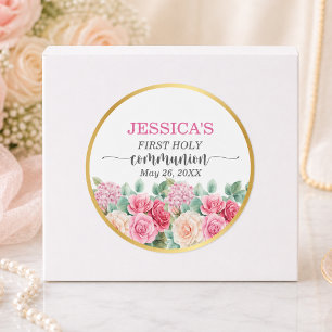 Adesivo Comunhão da Menina Cruz Dourada Rosas Floral