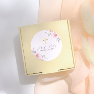 Adesivo Comunhão santamente floral da caligrafia elegante