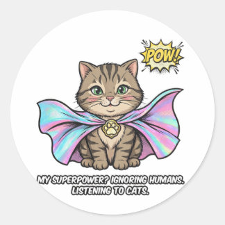 Adesivo Comunicador de Gato Engraçado Superpoder Tabby Cap