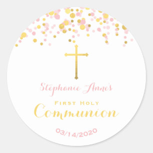 Adesivo Comunion Pink e Confetti Dourado