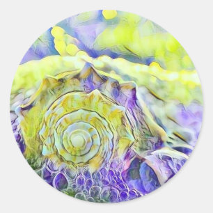 Adesivo Concha de caramujo roxa amarela em aquarela de águ
