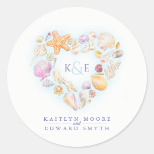 Adesivo Conchas marítimas cor d'água coração praia azul