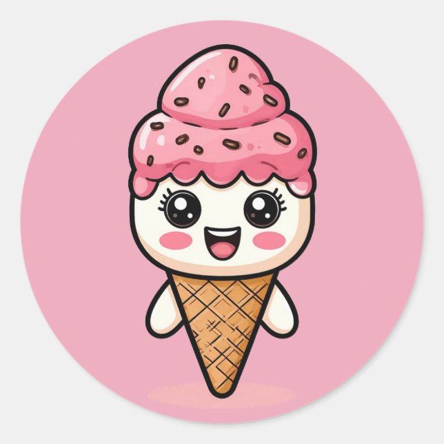 Adesivo Cone de Sorvete de Desenho Adorável (Frente)