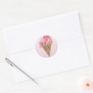 Adesivo Cone de Sorvete Floral em Aquarela com Nome