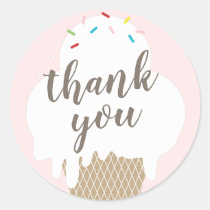 Adesivo Cone de sorvete rosa crianças obrigado
