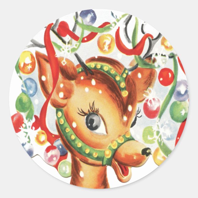 Adesivo Confete de Renas de Natal Vintage Retro (Frente)