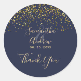 Adesivo Confete dourado chic tipografia azul marinho obrig