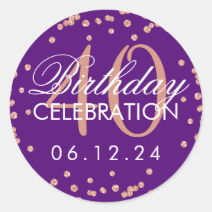Adesivo Confetti de aniversário de 40 anos Roxo Dourado R