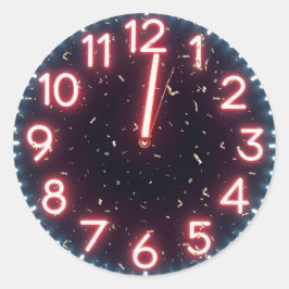 Adesivo Confetti De Ano Novo No Relógio Do Neon À Meia-Noi