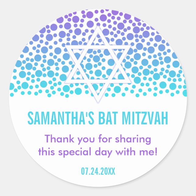 Adesivo Confetti Dots Purple Teal Bat Mitzvah Favor (Frente)