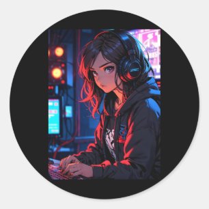 Adesivo Configuração de Streaming de Ciberpunk de Garota d