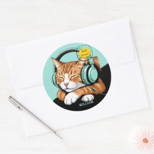 Adesivo CONFIRA MEO Gato Marrom com Fones de Ouvido – Pers