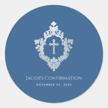 Confirmação Azul Clássico Rapaz Vintage Brasão Cru