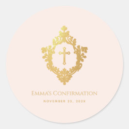 Adesivo Confirmação de Menina Rosa Falso Dourada Cruz em C