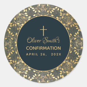 Adesivo Confirmação de Menino Elegante Vintage Dourada dei