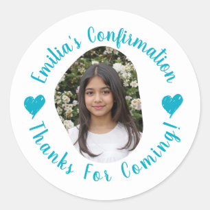 Adesivo Confirmação de Nome de Foto Personalizado Obrigado