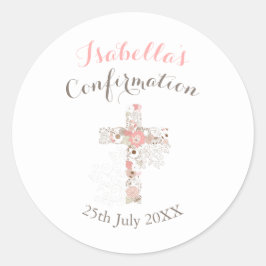 Adesivo Confirmação do nome cruzado floral branco