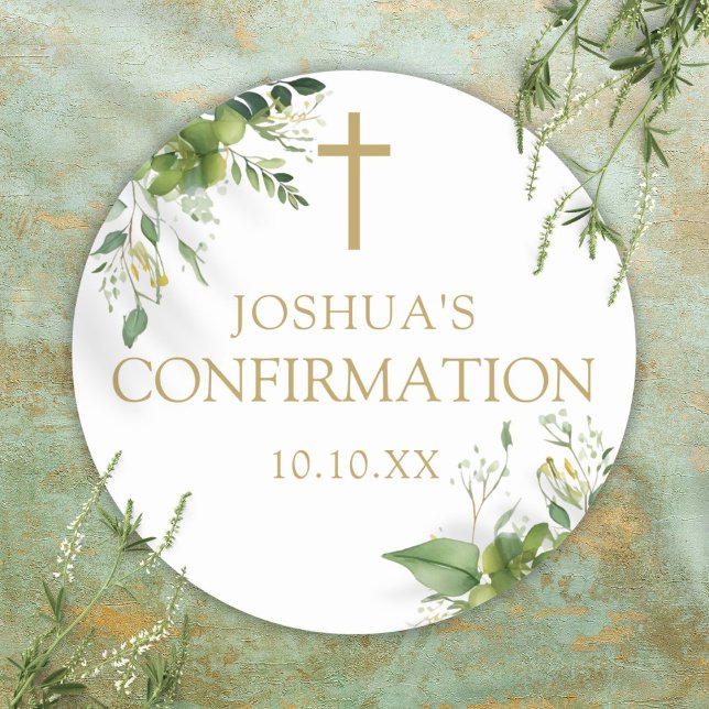 Adesivo Confirmação Floral Elegante Greenery (Elegant Greenery Floral Confirmation Favor Classic Round Sticker)