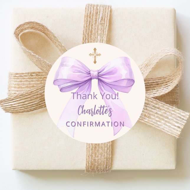 Adesivo Confirmation lavender bow ivory cross thank you (Criador carregado)