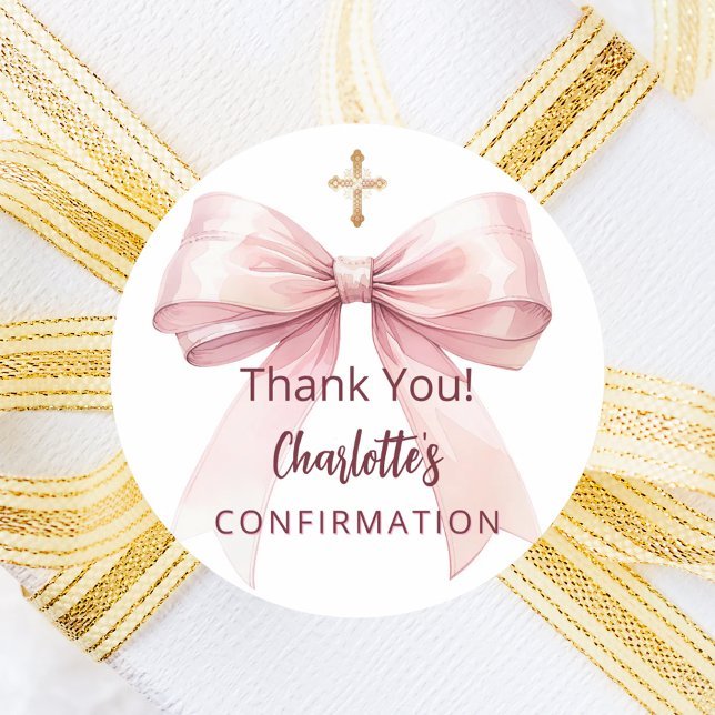 Adesivo Confirmation pink bow girl cross thank you (Criador carregado)