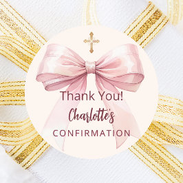 Adesivo Confirmation pink bow girl ivory cross thank you