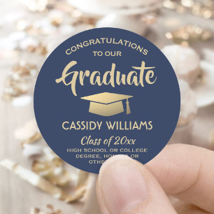 Adesivo Congratulations Navy Blue Gold Modern Graduation