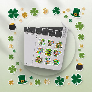 Adesivo Conjunto Cute Chibi Leprechaun Shamrock Sortudo