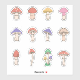 Adesivo Conjunto de 12 Cogumelos Clássicos Fofos Doodle