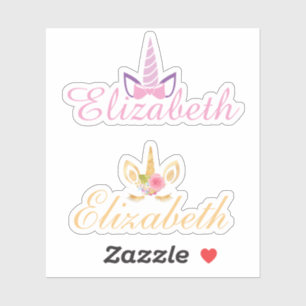 Adesivo Conjunto de 2 nome personalizado unicórnio rosa e