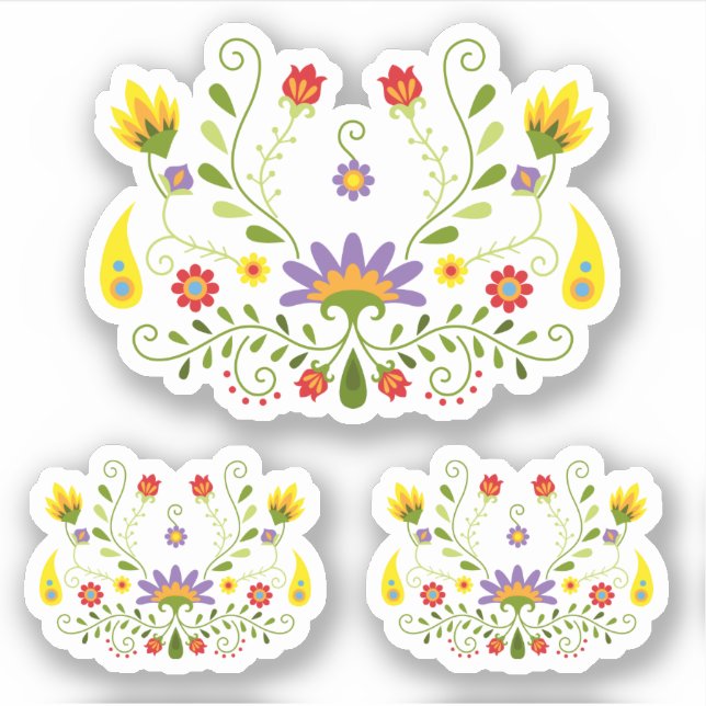Adesivo Conjunto de 3 Floral Mexicano Tradicional Roxo (Frente)