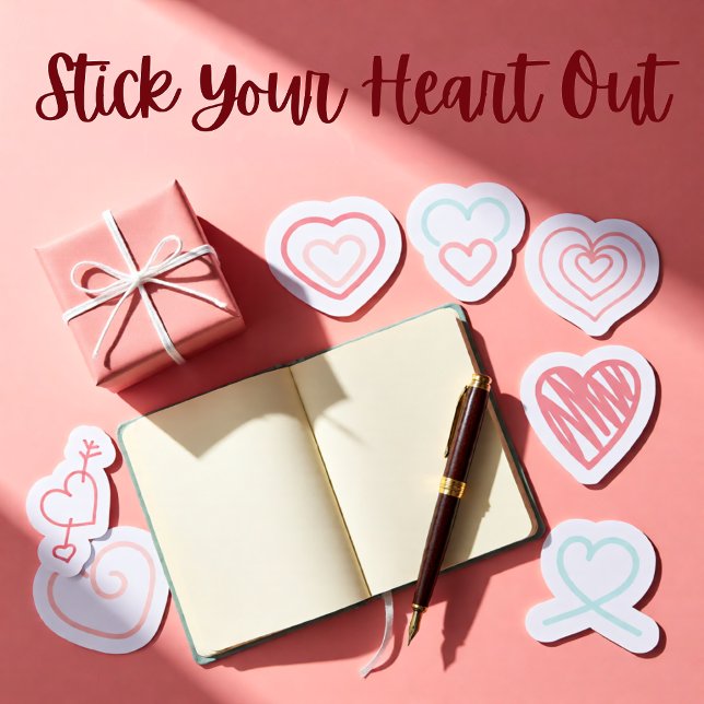 Adesivo Conjunto de 9 autocolantes vermelhos, cor-de-rosa  (Pastel Doodle Hearts – Pink & Blue Hand-Drawn Love Sticker)