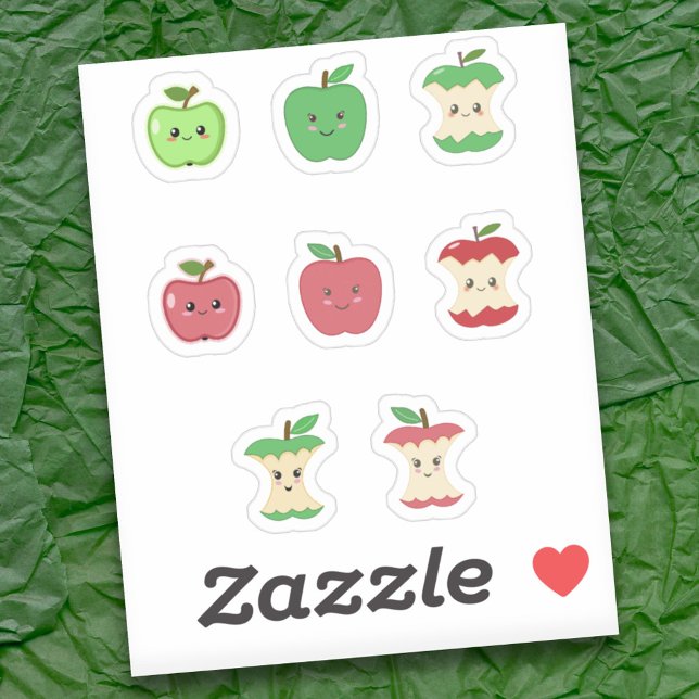 Adesivo Conjunto de Autocolantes de Maçã e Maçã (Cute Apple and Apple Core Stickers Set)