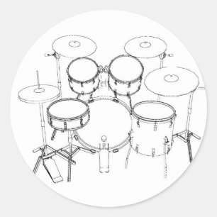 Adesivo Conjunto de Bateria de 5 Peças: Desenho Preto e Br