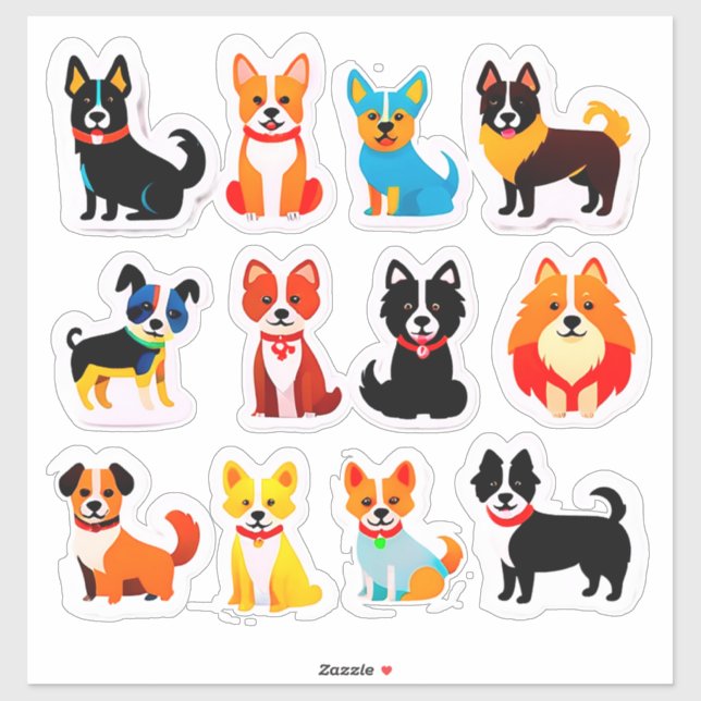 Adesivo Conjunto de Cachorros Adoráveis (Folha)