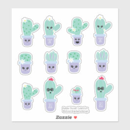 Adesivo Conjunto de Cacto Fofo em Pote Roxo Verde