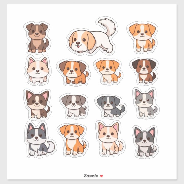 Adesivo Conjunto de Cães Adoráveis (Folha)