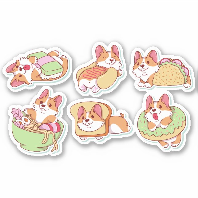 ADESIVO CONJUNTO DE CARACTERES DE COMIDA DO CACHORRO CORGI (Frente)