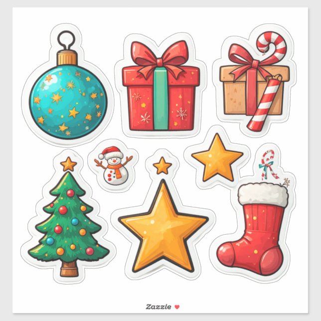 Adesivo Conjunto de Elementos Coloridos de Natal (Folha)