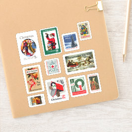 Adesivo Conjunto de Selos Postais de Natal Vintage Retro d