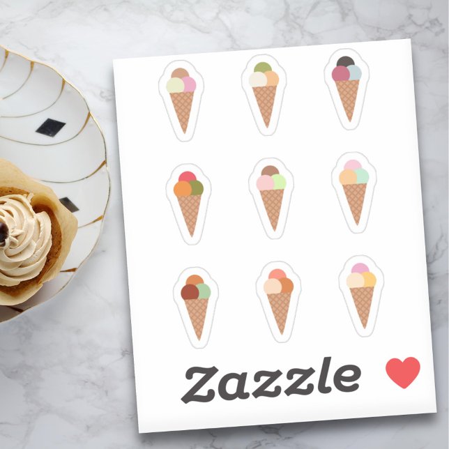 Adesivo Conjunto de Sorvetes de Coletes Triplos com Colos (Set of Triple Scoops Ice Cream Cone Stickers)