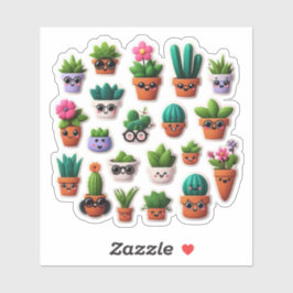 Adesivo Conjunto De Vinhetas De Plantas Vedadas Kawaii Com
