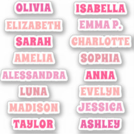 Adesivo Conjunto Personalizado de 16 Nomes de Menina Rosa