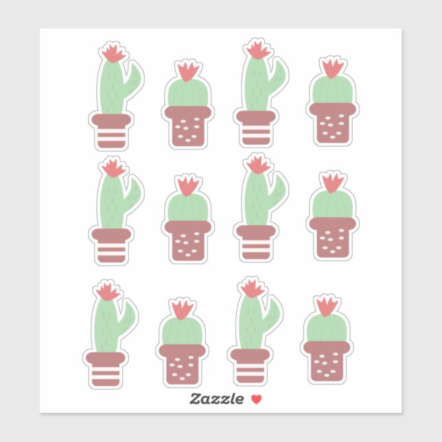 Adesivo Conjunto Plantas Cactos Cacto Fofos (Folha)