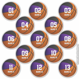 Adesivo conjunto preto roxo de basquete de 13 crianças