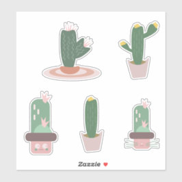 Adesivo Conjunto Verde Cor-de-Rosa Cactus
