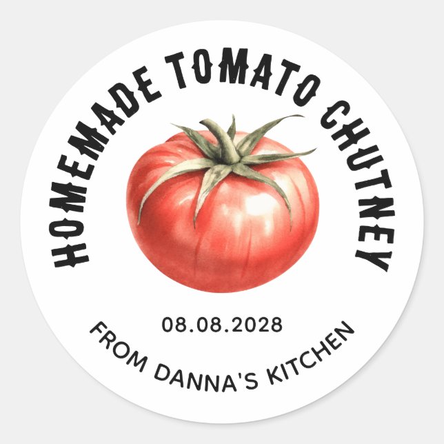 Adesivo Conserva de Chutney de Tomate com tomate aquarela (Frente)