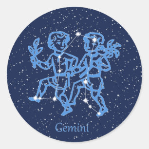 Adesivo Constelação Gemini e Sinal Zodíaco com Estrelas