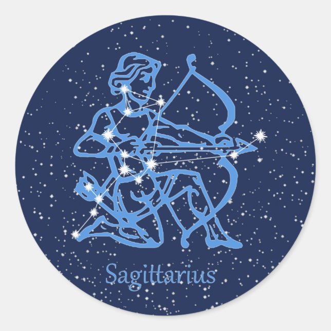 Adesivo Constelação Sagitário e Sinal Zodiac com Estrelas (Frente)